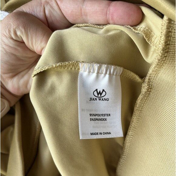 Jian Wang XL Men's 2 Pc Retro Zip Up Pockets Beige Striped Trim Track Suit - Picture 5 of 11